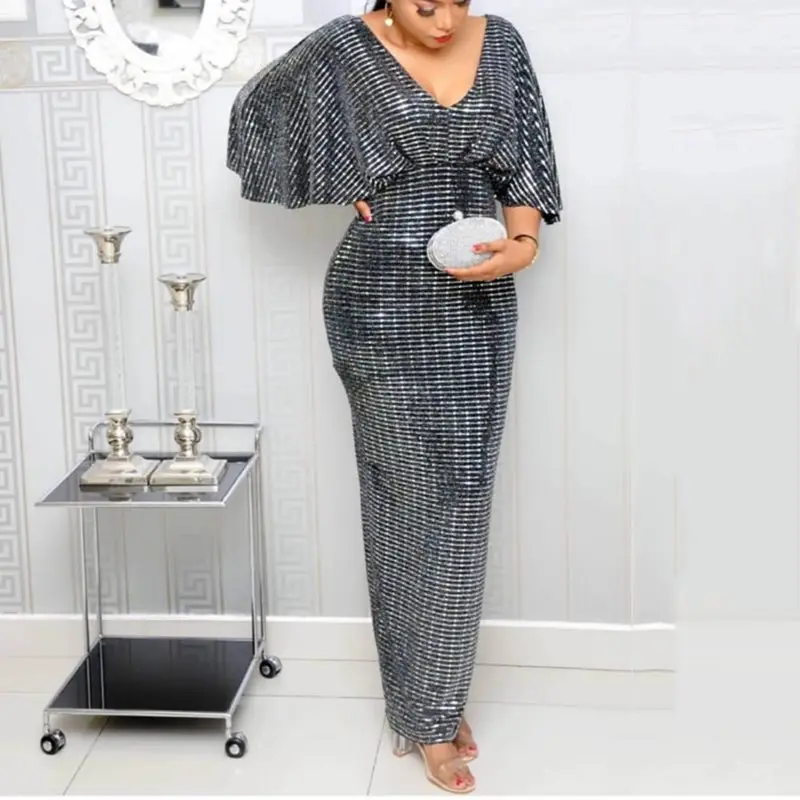 Летние сексуальные Клубные роскошные серые вечерние женские длинные платья