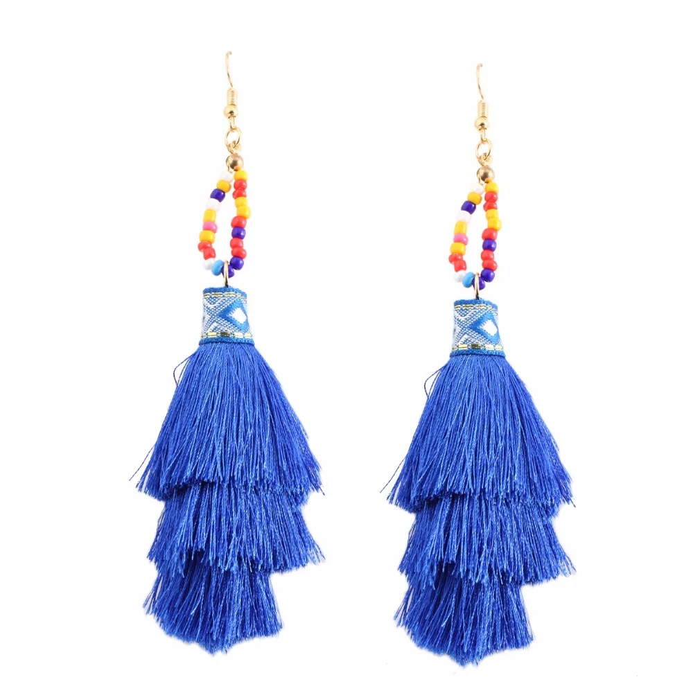 Multiple Colors Fashion Tassel Drop Earrings Pendant Long Statement Dangle Beads Vintage Ear Women Jewelry ES3252 | Украшения и