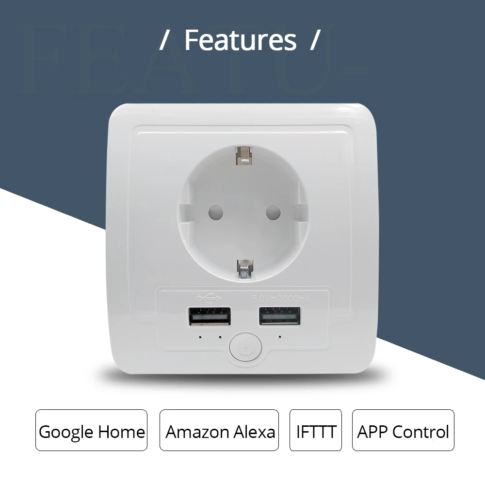 Настенный выход ЕС работает с Amazon Alexa Google Home с 2 портами usb 15A выход Поддержка управления телефоном APP