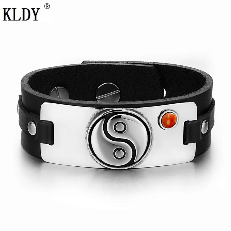 KLDY новые модные кожаные браслеты для мужчин Круглый браслет с пряжкой и