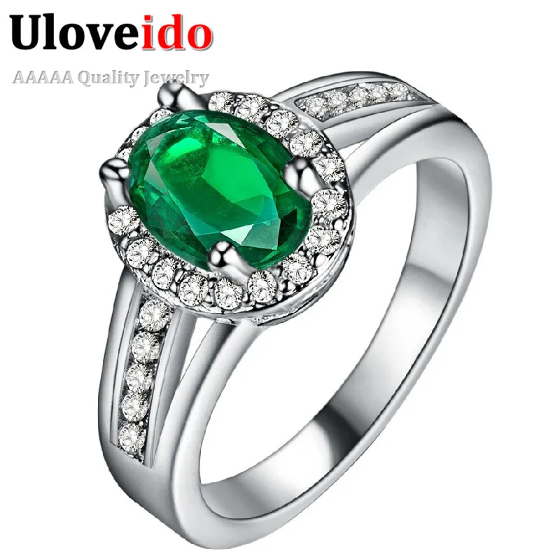 Серебряный Цвет обручальные кольца женский ювелирные изделия с Зелеными камнями
