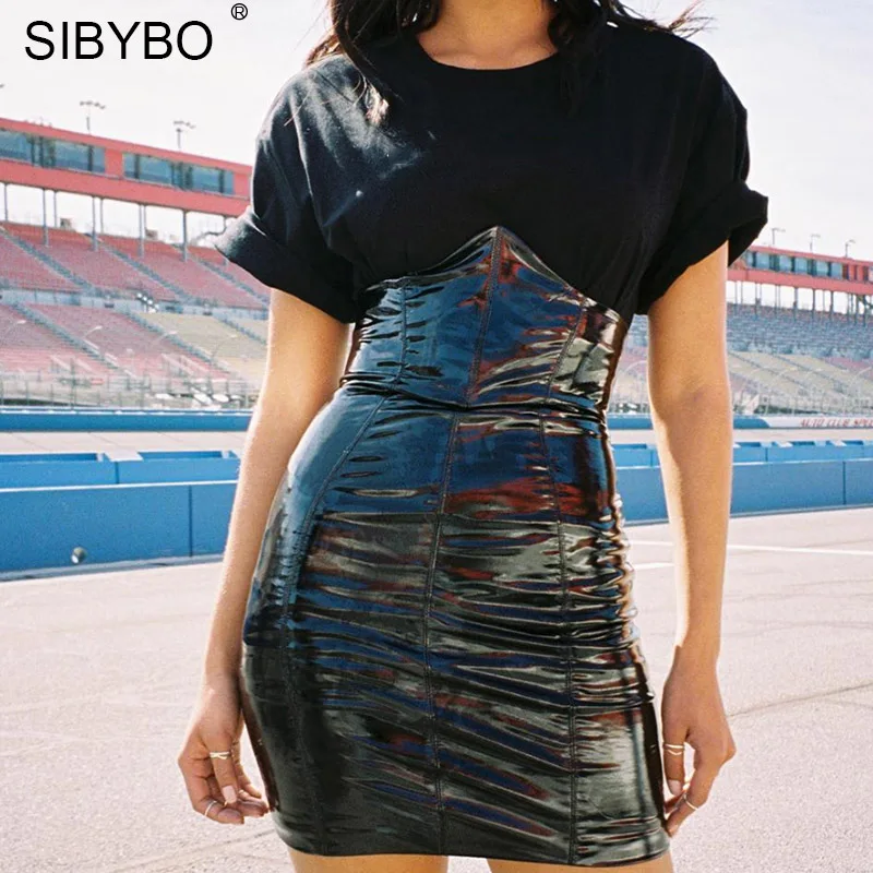 

Sibybo High Waist PU Leather Sexy Skirts Women Fashion Zipper Sheath Summer Short Skirt 2020 Black Ladies Bodycon Clothes