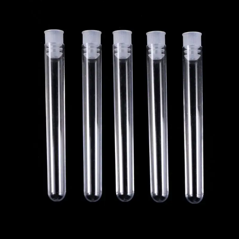 

50 Pcs/Pack 12x100mm Transparent Laboratory Clear Plastic Test Tubes Vials With Push Cap School Lab Supplies