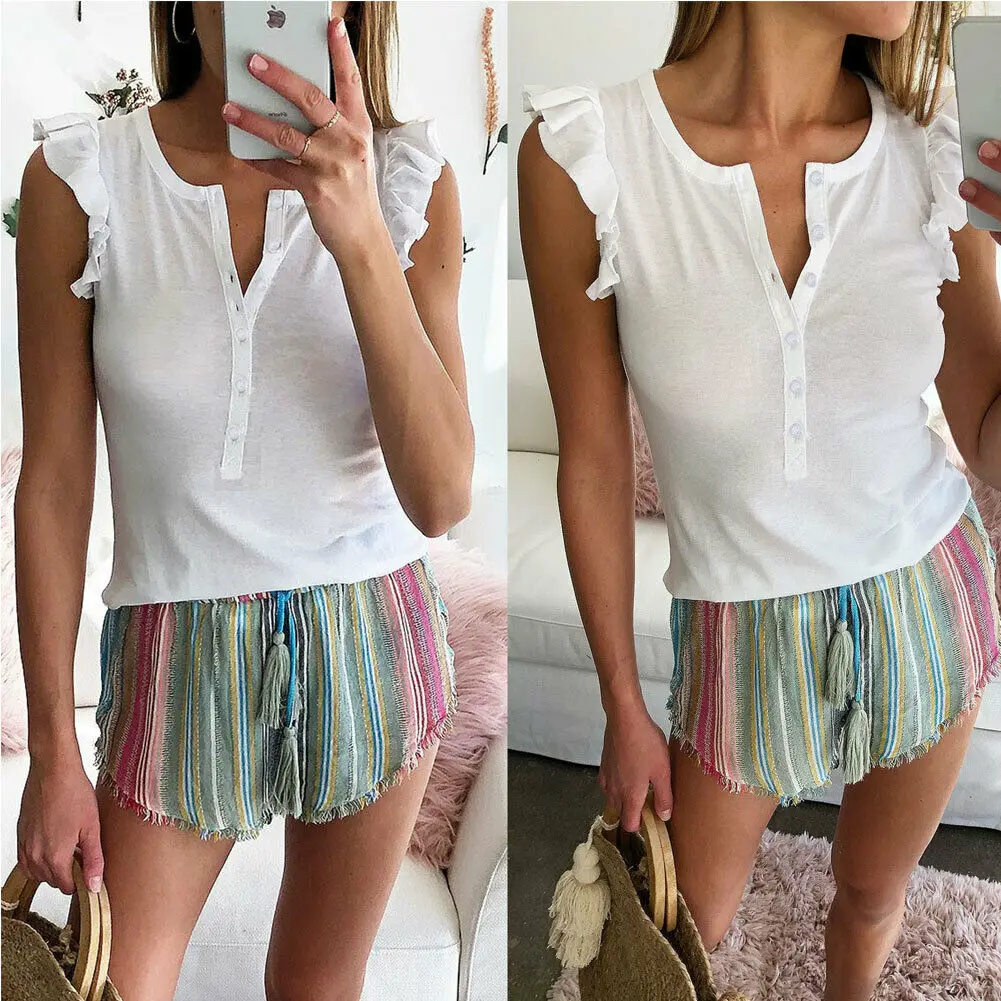 

2019 Summer Casual Shirt Hot Sale Fashion Women Lady Lace Crop Tops V Neck Sleeveless Tank Blouse Shirt