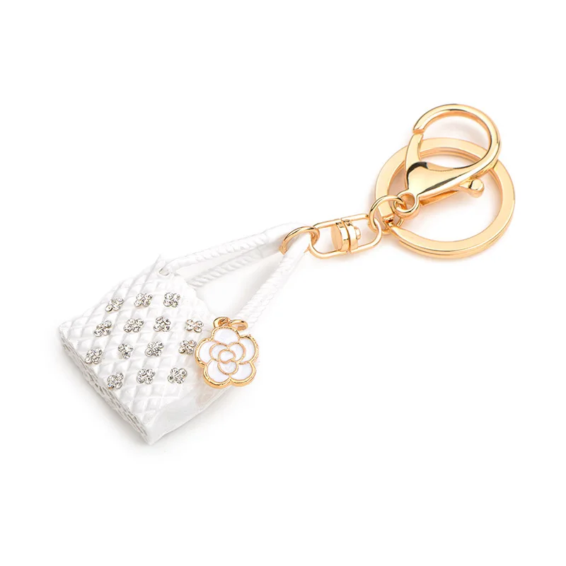 Alloy White Enamel Rhinestone Handle Bag Key Chain Women Men Metal Boys' Girls' Keyring Accessories | Украшения и