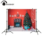 Фон для фотосъемки Allenjoy красная стена рождественский камин дерево подарки рамка теплый фон для фотостудии