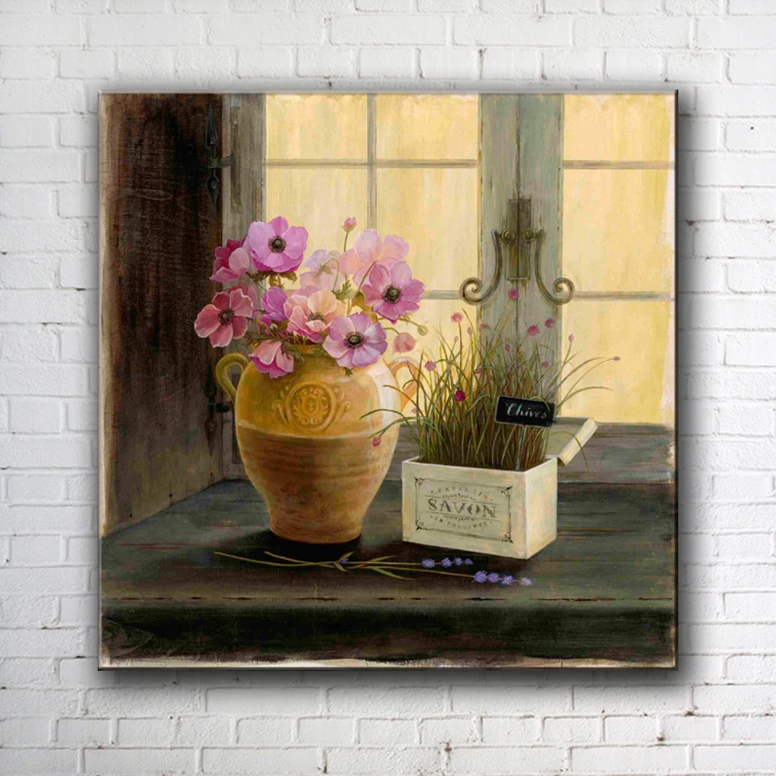 Набор картин маслом на холсте с изображением цветов подоконнике|canvas prints|print on