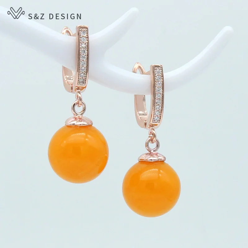 Серьги подвески S & Z женские круглые из пчелиного воска розовое золото 585 простого