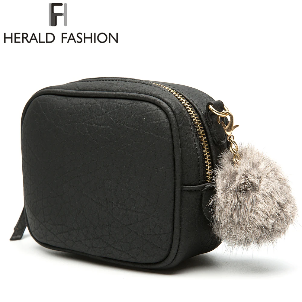 Herald Fashion Скраб Женская сумка мессенджер с меховым помпоном маленький клатч через