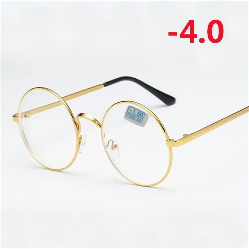 Myopia 400 Студенческие очки для близорукости, женские и мужские металлические круглые очки, оправа с градусом, короткие очки для коррекции зрения-1-1,5-2-2,5-3-3,5-4,0 - Цвет оправы: Myopia 400