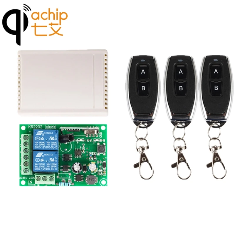 1 remote 3 receiver QIACHIP 2CH AC 110V 220V 433Mhz беспроводной пульт дистанционного управления, реле, приемник и передатчик, светильник для ворот автомобиля гаража - Цвет: 1 remote 3 receiver
