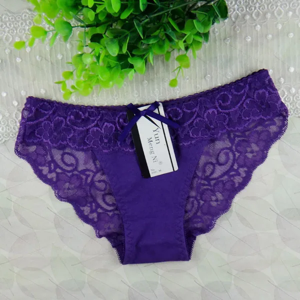 Специальное предложение, однотонное Cueca, настоящая распродажа, женское нижнее белье, газовые стринги, женские трусики, хлопковые кружевные трусы - Цвет: Фиолетовый