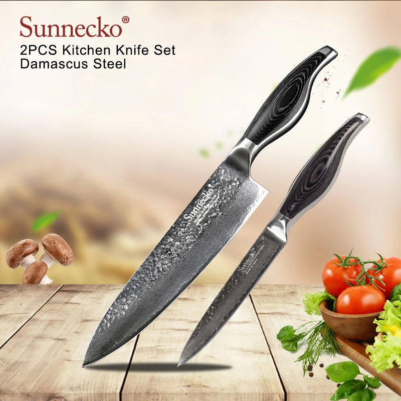 SUNNECKO 2 шт. Кухня Набор ножей шеф повара дамасский универсальный нож Сталь