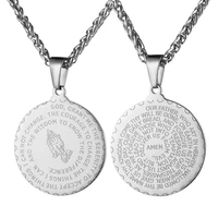 hzman bible verse prayer necklace christian jewelry gold stainless steel praying hands coin medal pendant