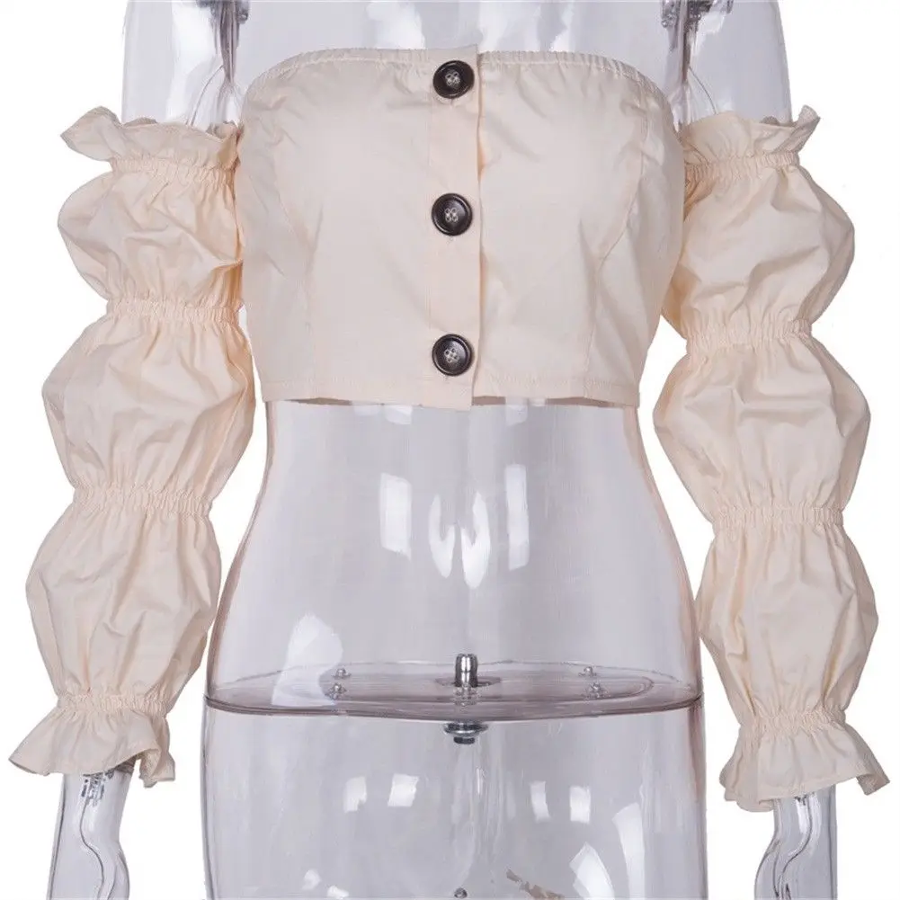 2018 новые летние модные женские футболки Топы с длинным рукавом-фонариком