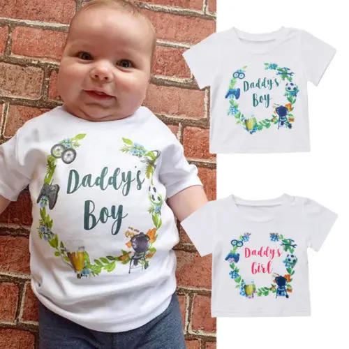 

Newborn Infant Shirt Tops Daddy's Boy Girl Baby Sister Floral T-shirt Clothes Size 0-2T