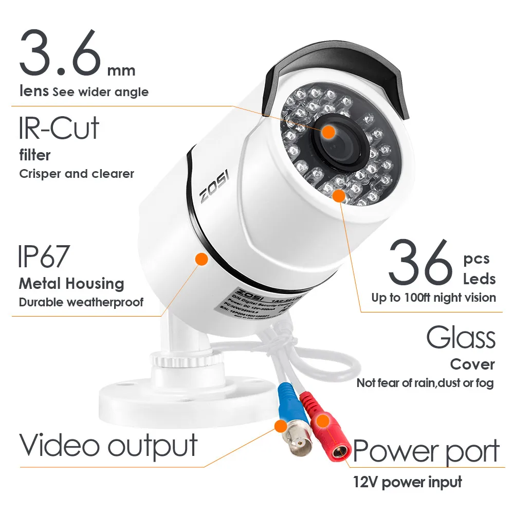 ZOSI 2.0mp 1080P Full HD камера наблюдения s сильная Инфракрасная 1080P HD-TVI камера безопасности CCTV камера видеокамера s