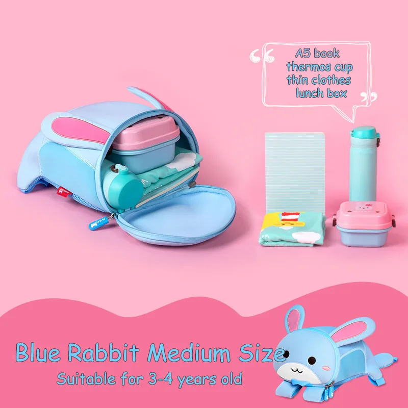 Medium-Blue Rabbit NOHOO/Детские рюкзаки для малышей с поводком для безопасности; детские школьные сумки с объемными рисунками животных; рюкзак для малышей с защитой от потери; рюкзак для мальчиков и девочек - Цвет: Medium-Blue Rabbit