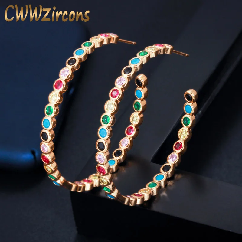 Женские серьги-кольца с фианитами золотого цвета | Украшения и аксессуары