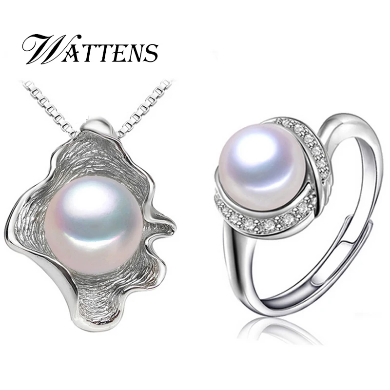 Набор бижутерии WATTENS из натурального жемчуга комплект колье кольца и подвески