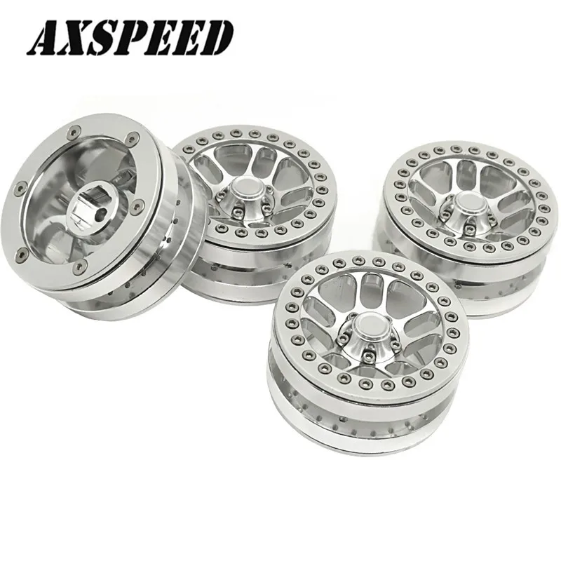 

4pcs Alloy Metal 1.9 inch Wheel Rims for 1/10 RC Car SCX10 CC01 D110 Rock Crawler red&silver