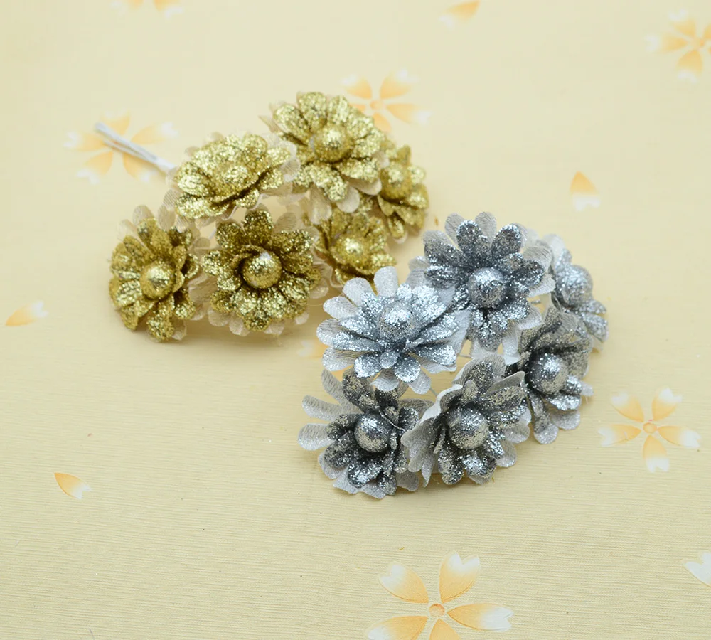 6 шт. блестящие рождественские товары с шелковыми тычинками искусственные цветы