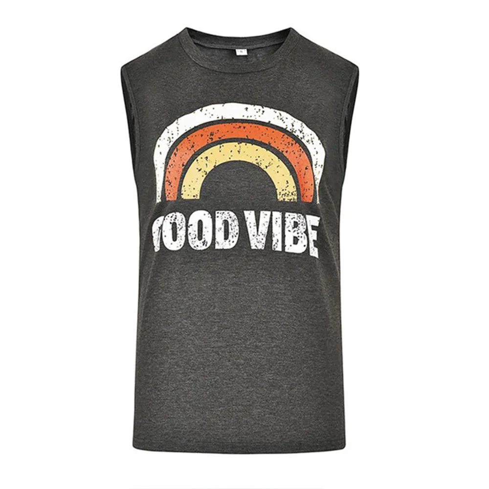 Майка женская Радужная с надписью Good Vibes Повседневная Свободная безрукавка