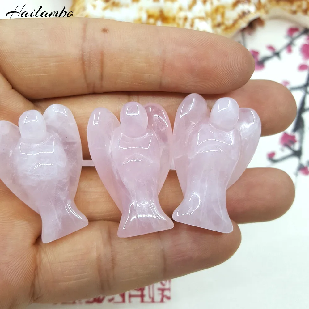 10pcs Elegant Natural Rose Pink Quartz Crystal Beads Angel Statue Carved Standing Figurine With Wing Pendant Charms TS08# | Украшения и