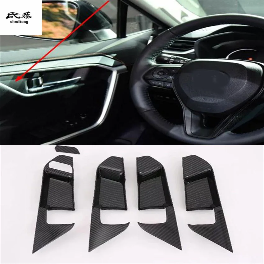 

5pcs/Lot Car Sticker ABS Carbon Finber Grain Lnterior Door Shake Handshandle Decoration Cover For 2019 Toyota RAV4