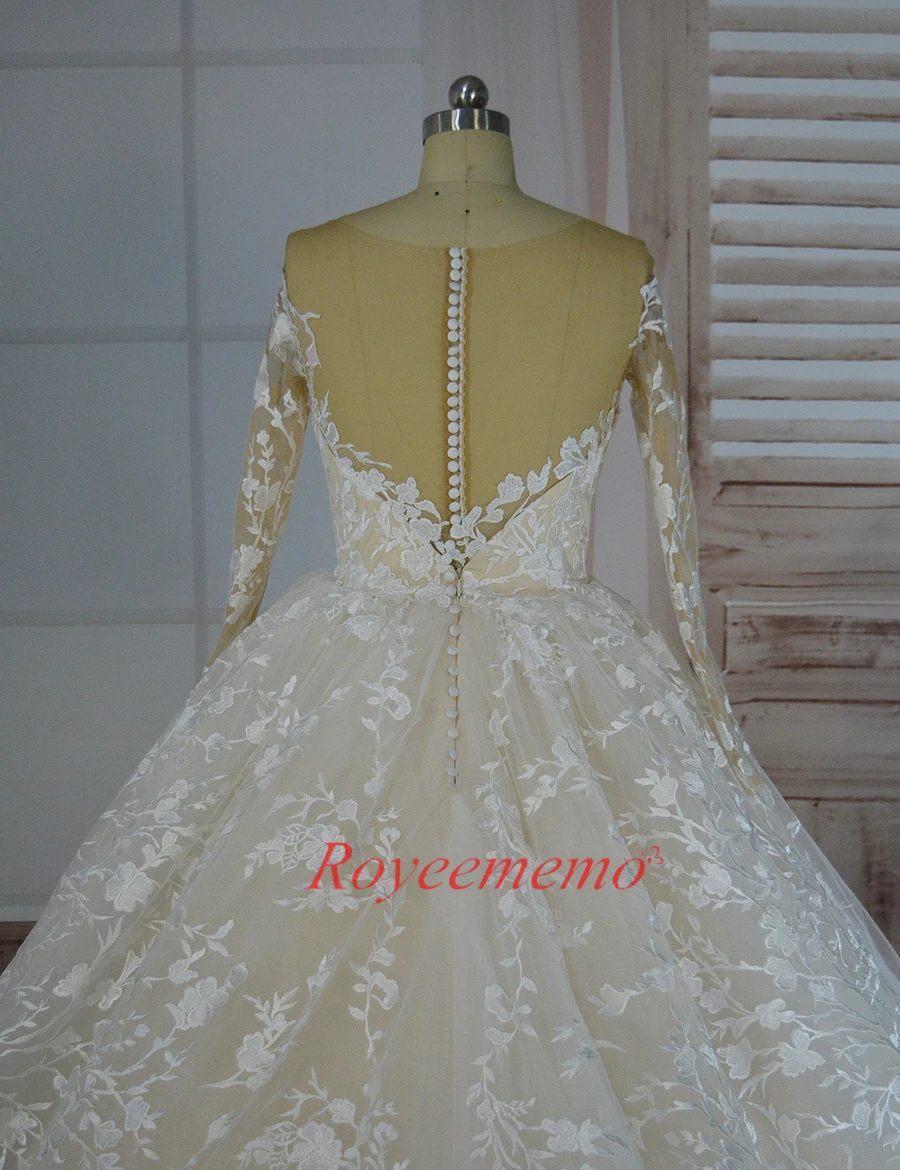 Vestido de Noiva с длинным рукавом бальное платье Винтаж Robe De Mariage специальное кружево Дизайн телесного цвета Тюль Свадебное завод