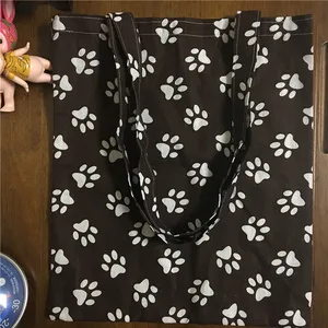 Женская Экологичная Сумка-тоут из хлопка и льна, наплечная сумка с принтом в виде лап, коричневая основа, 1759-1