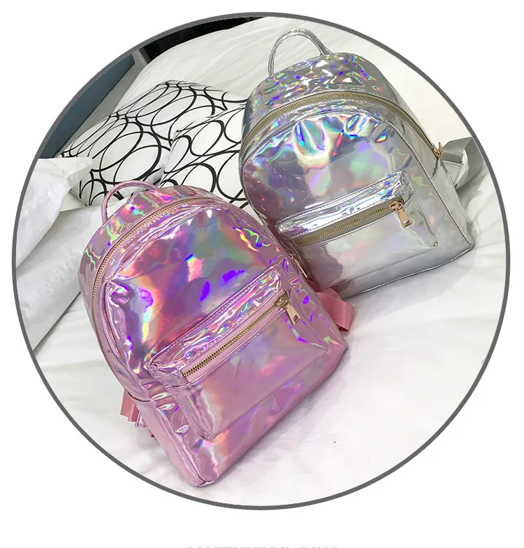 Маленький голографический рюкзак, лазерная голографическая сумка, mochila feminino, серебряный, многоцветный, для начальной школы, кожаный рюкзак, zaino olografico