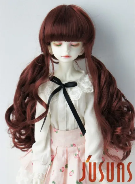 JD337 1/4 18-20 см MSD синтетический мохер BJD кукольные парики 7-8 дюймов двойные длинные пони косы парики - Цвет: Wine red