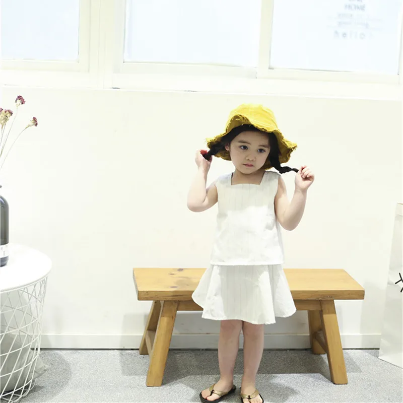 DFXD/корейский стиль дети Костюмы наборы 2018 Лето Хлопок без рукавов полосатый