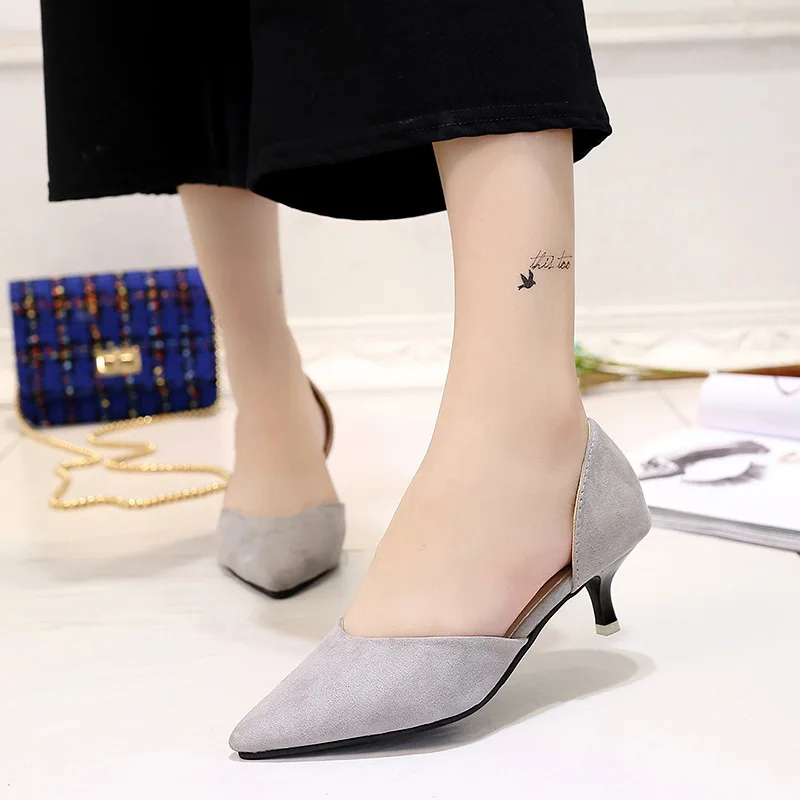 Женские туфли стилеты LISCN синие тонкие на высоком каблуке с острым носком низком