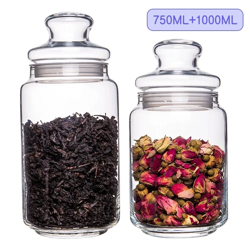 750ML and 1000ML Портативная стеклянная банка для хранения чая, прозрачная коробка для хранения бутылок, влагостойкий Органайзер, канистра - Цвет: 750ML and 1000ML