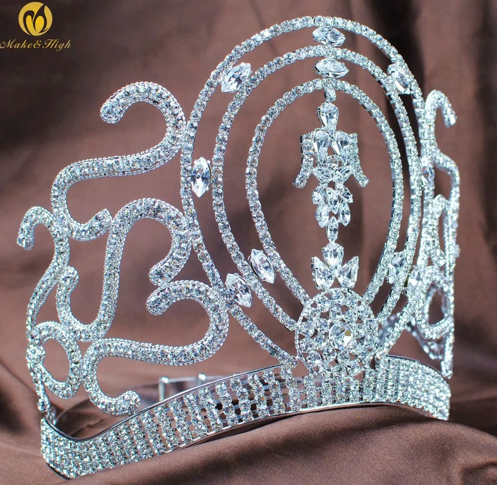 

Miss Beauty Pageant Large Hair Crowns Tiaras Clear Crystal Rhinestones Full Diadem Bridal Wedding Prom Costumes Hair Jewelry