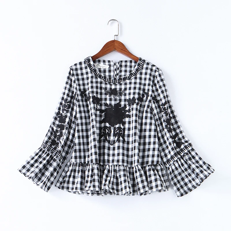 Женская Новая повседневная хлопковая короткая вышивка с расклешенными рукавами