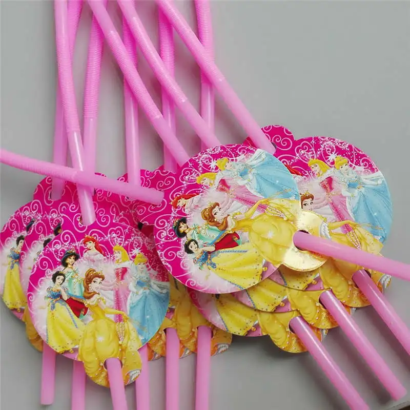 Straws 10pcs Дисней Принцесса Ариэль День Рождения украшения для девочек вечерние принадлежности одноразовая посуда скатерть баннер чашки набор сувениров - Цвет: Straws 10pcs