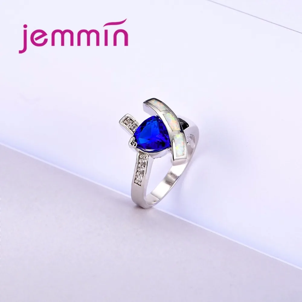 Jammin S925 кольцо стерлинговоe серебряное со стрелкой через дизайн Halo Blue Crystal и белое