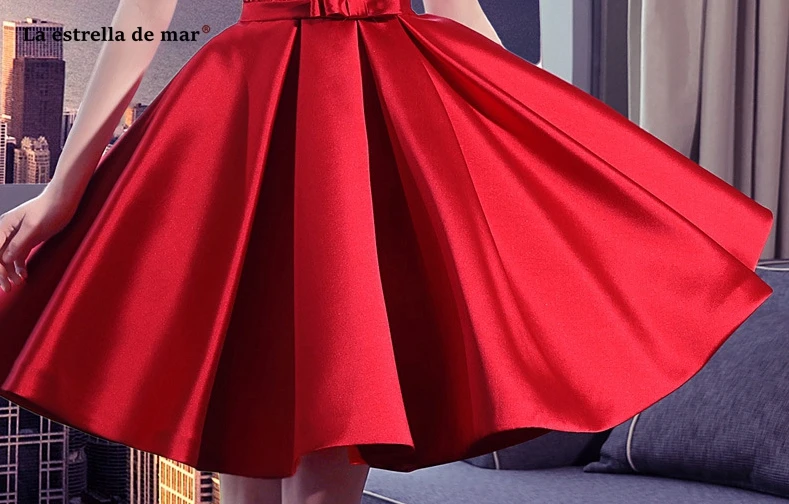 Vestido invitada corto2019 Новое Кружевное атласное платье с лямкой на шее, алиновое красное свадебное платье, недорогое свадебное платье, vestito damigella custom bruidsmeisjes jurk