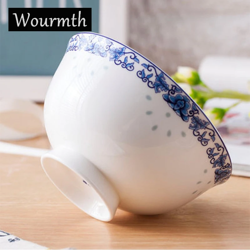 WOURMTH 4,5/5/6 дюймов, костяной фарфор чаша для риса в китайском стиле, с голубыми цветами, пресс-формы для выпечки специальная печь форма для выпечки пудинг чаша