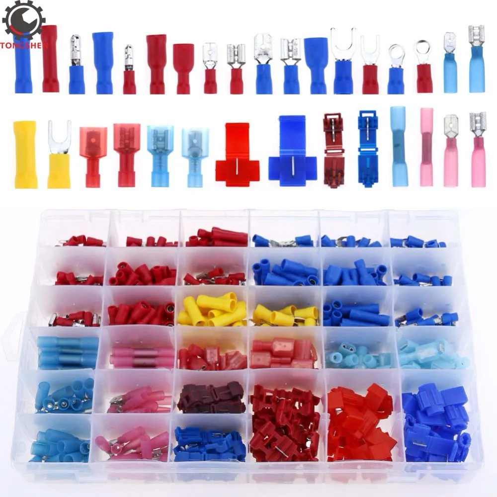 

540pcs Heat Shrink Connectors Wire Quick Splice Cable Spade Connectors Fork Butt Bullet Butt T-Tap Crimp Terminals Connectors
