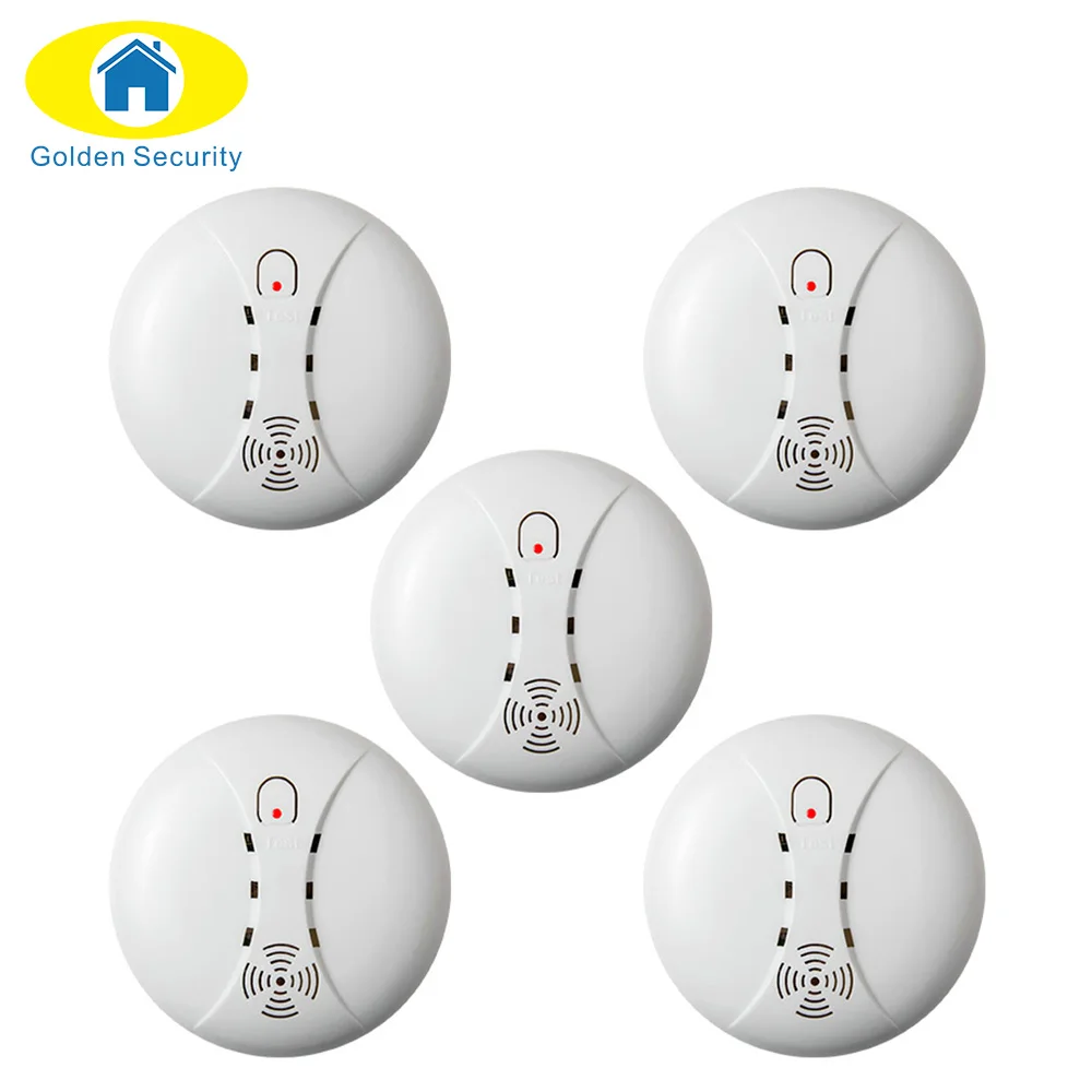 Золотой безопасности 5 шт. Беспроводной детектор дыма пожарной Сенсор сигнал