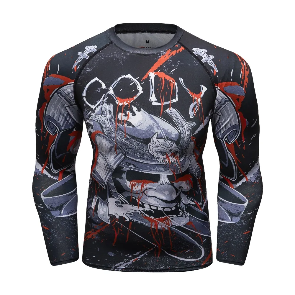 Мужская компрессионная рубашка Rashguard с длинным рукавом 3D принт футболки для джиу