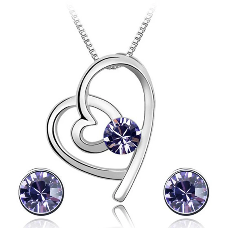 Классические серьги гвоздики в форме сердца набор ювелирных изделий кулон и с