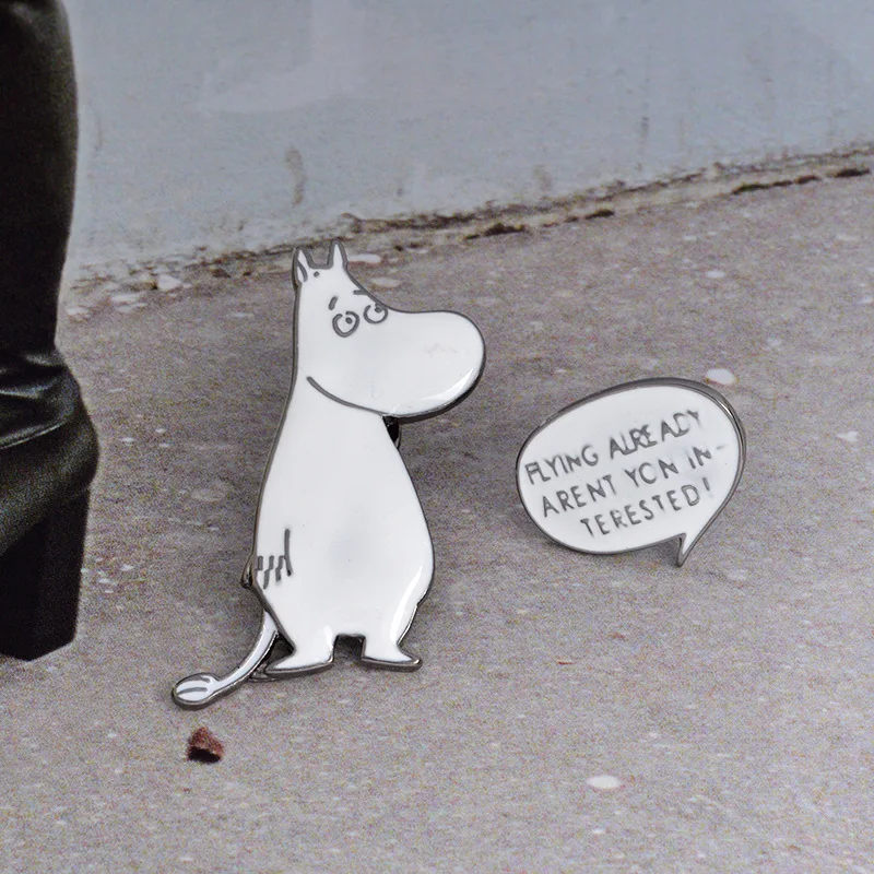 White Hippo Brooch Set Enamel Animal Pins Jacket Backpack Coat Collar Lapel Icon Cartoon Badge | Badges