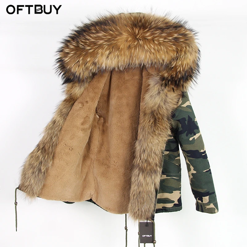 OFTBUY, Повседневная Зеленая зимняя куртка, Женская парка, пальто с натуральным мехом енота, большой воротник, парка с капюшоном, теплая верхняя одежда