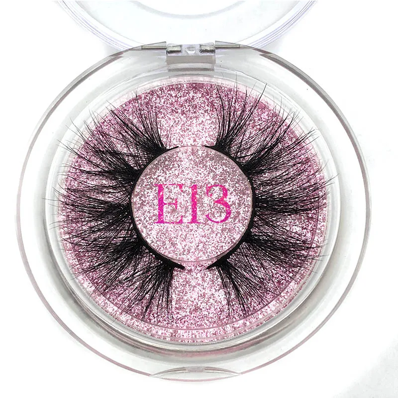 E13 Round case Mikiwi 25 мм длинные 3D норковые ресницы E01 удлиненные норковые ресницы большая драматическая объемная лента накладных ресниц толстые накладные ресницы - Цвет: E13 Round case