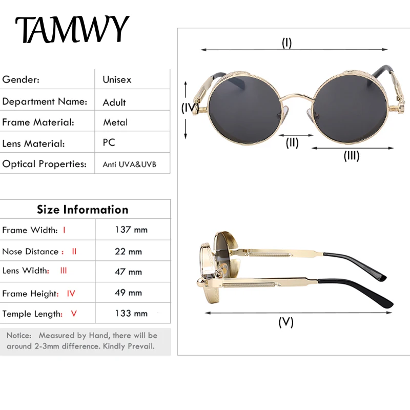 TAMWY круглые металлические солнцезащитные очки в стиле стимпанк для мужчин и